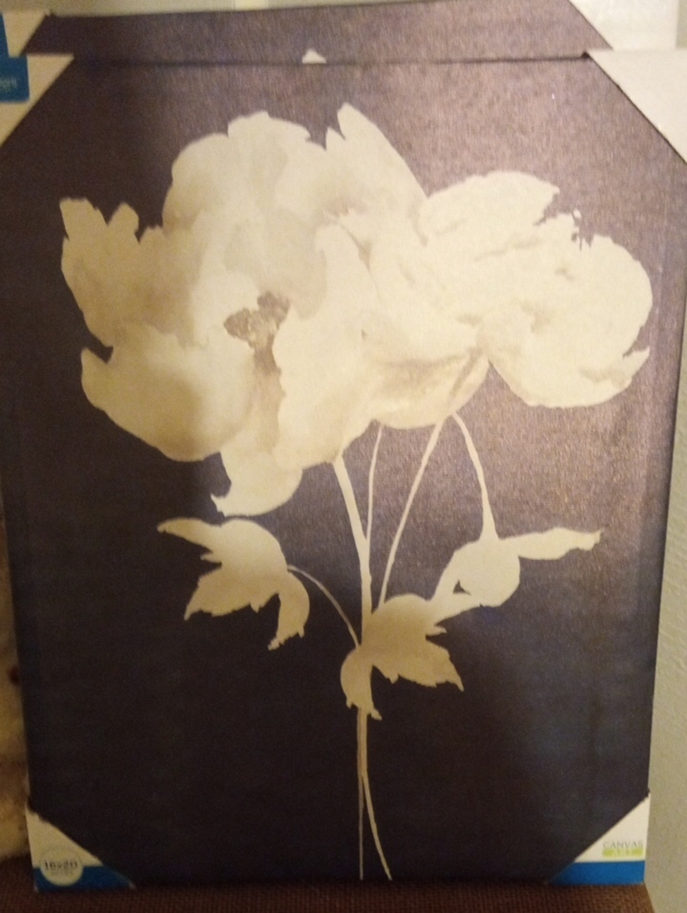2 Ivory Blossom Wall Art on Navy Canvas